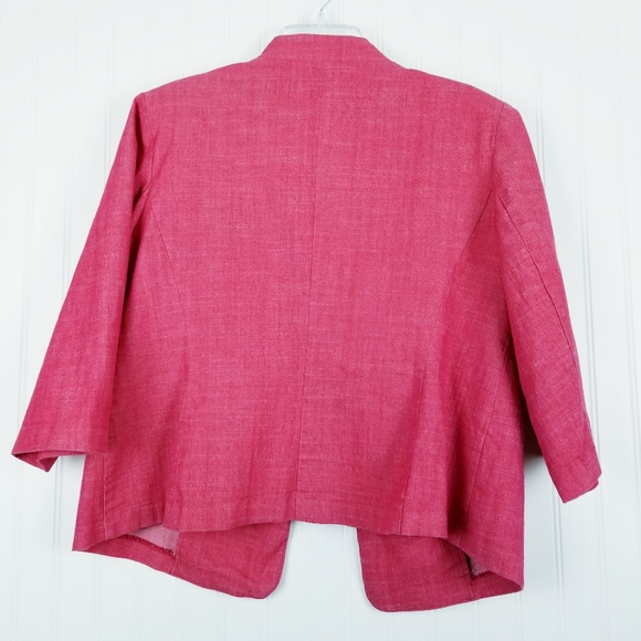 Roz & Ali 1X Plus Size Neon Pink Boxy Open Front Blazer 3/4 Sleeve Jacket Lined - Picture 5 of 10